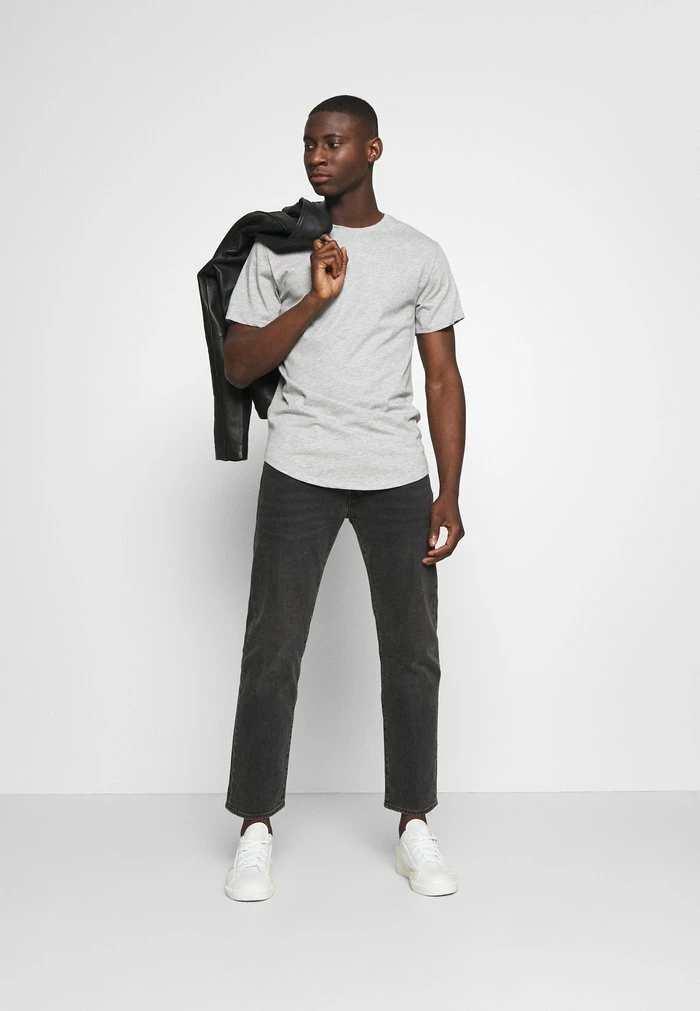 Only & Sons ONSMATT LONGY TEE 3 PACK - Basic T-shirt - Light Grey Melange/white Gray/black 3 Only & Sons ONSMATT LONGY TEE 3 PACK - Basic T-shirt - Light Grey Melange/white Gray/black