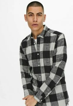 Only & Sons ONSARN LS SLUB CHECK SHIRT - Shirt - Black -Only & Sons shop 9ee1b0b12158458db9f446a17c491ada