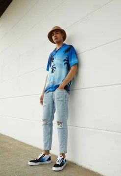 Only & Sons ONSAVI BEAM CROP DAMAGE - Jeans Tapered Fit - Blu